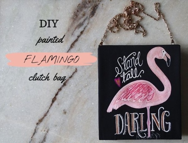 DIY painted flamingo clutch bag